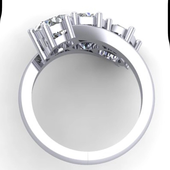 3 Stone 3.14Ct Vvs1:,Blue White Round Moissanite Diamond Engagement Silver Ring - Picture 4 of 5